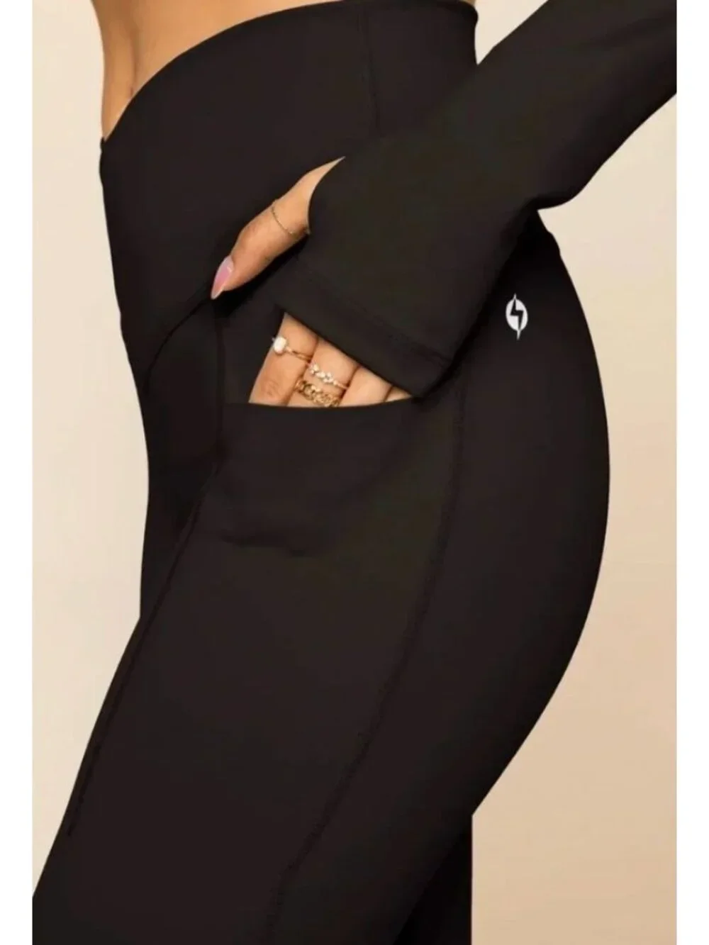 Popflex Black Flair Leggings Crossover Waistband 27" Inseam Size XL [jb] - Picture 2 of 6